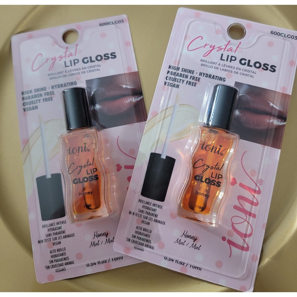 Ioni‎ Crystal Lip Gloss Honey High Shine Hydrating Vegan 2 Pack 600CLG03 0.34oz